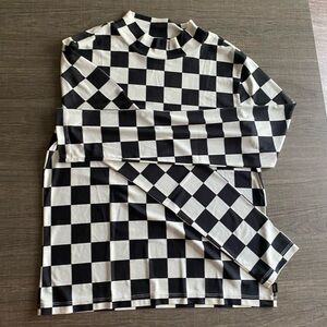 checkerboard mesh long sleeve t-shirt